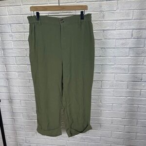 Halara Green‎ High Waisted Paperbag Waist Pants Womens L Natural Boho Coastal